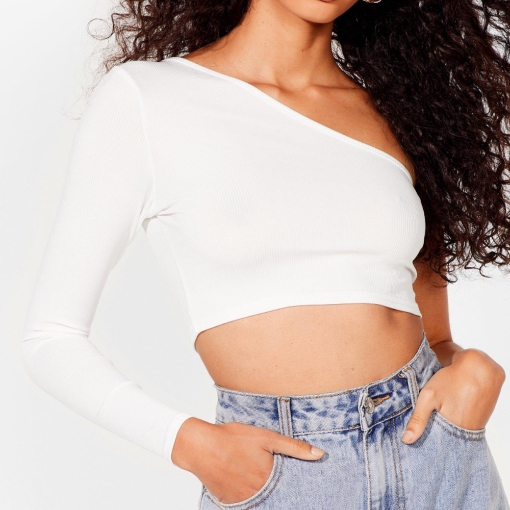 Nasty Gal White One Shoulder Crop Top